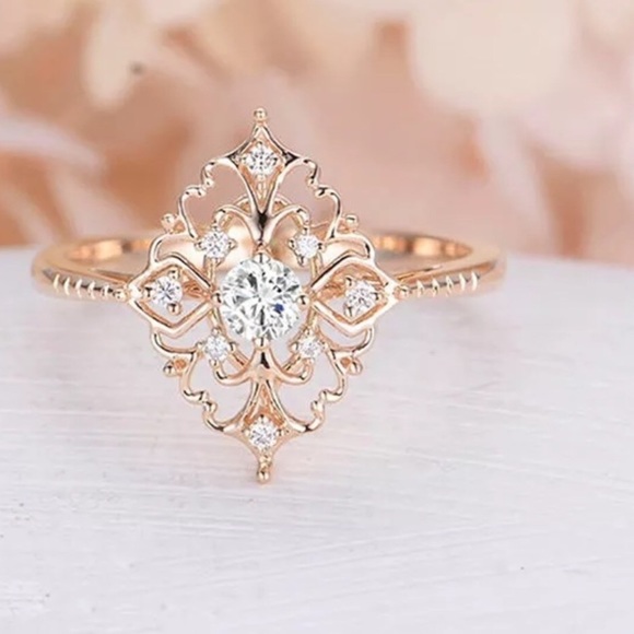 Antique Rose Gold CZ Ring 925 Sterling Silver - Picture 5 of 13